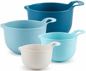 Mainstays 4 Piece Nesting Plastic Mixing Bowl Set with Pour Spouts and Handles, Blue
