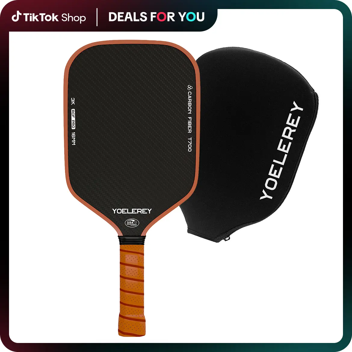 USAPA Approved YOELEREY Carbon Fiber Pickleball Paddle T700 Raw Fiber 3K CAS 16mm Core Ultra Comfort Grip  for Power & Consistency