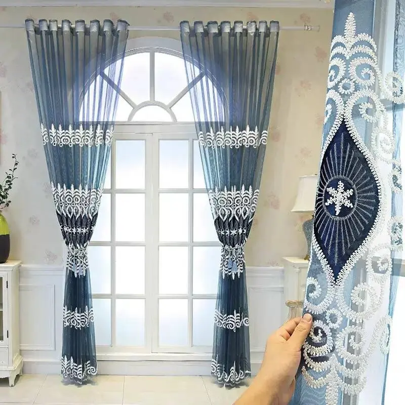 1pc European Premium Embroidered Rope Curtain, Korean Style Drapes for Living Room Dining Bedroom Study, Easy Installation