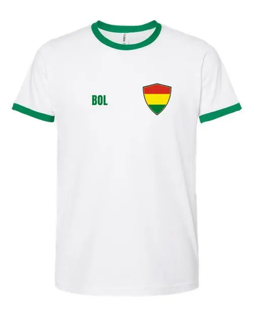Bolivia Soccer Ringer Tee — Retro National Crest | NYC Factory