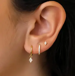 JEYFULL Cartilage Earrings for Women - 3 Pairs 14K Gold Plated Tiny Stud Earring Set