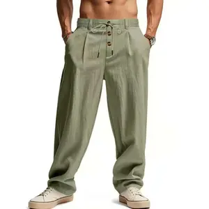 Men's Yoga Pants, Beach Loose Casual Elastic Waist Drawstring Pocket Design, Comfortable Daily Wear, Summer Fashion