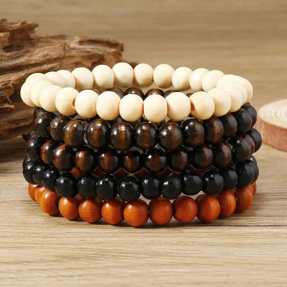 Orange wood bead 5 piece set