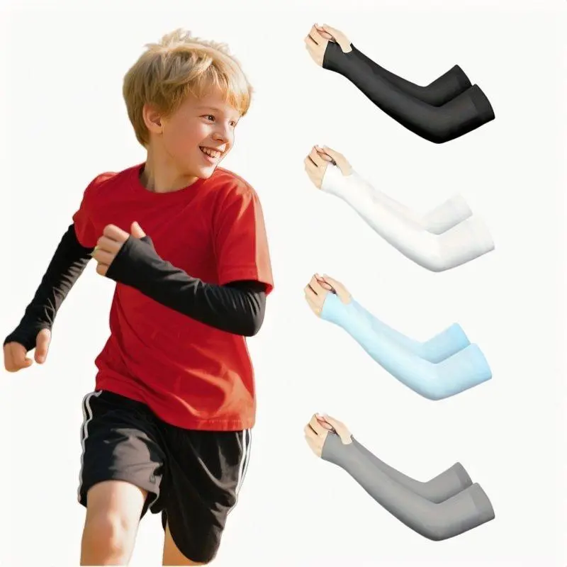 Unisex's Thumb Hole Design Sun Protection Ice Sleeves, UV Arm Sleeves, Thumbhole Arm Sleeves, Protective Sleeve, Elastic Fit Arm Sleeves for Outdoor Activities, Sports Support for Boys & Girls, Arm Sleeves Cover