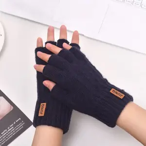 Autumn Winter Alpaca Wool Half Finger Gloves, Outdoor Sports Gloves, Men Women Thick Warm Fleece, Outdoor Cycling Driving Windproof Cold Protection