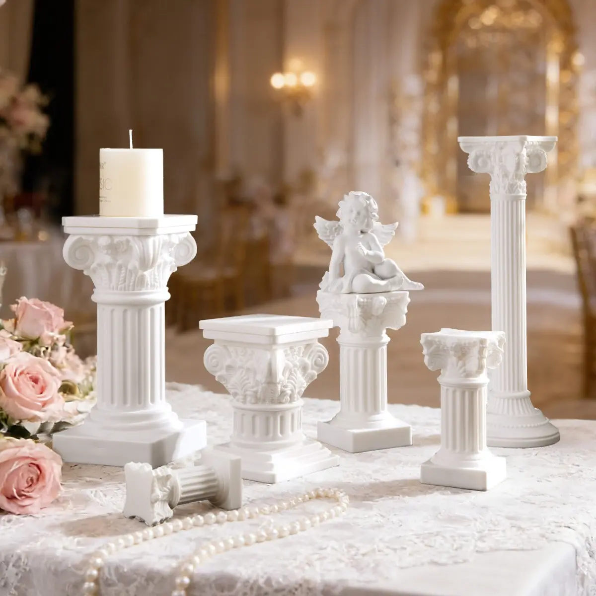 European Vintage Roman Column Angel Decorative Figurine, Collins Pillar Decoration, Wedding Centerpiece Candle Holder, Candle Holder Centerpieces, Romantic Photography Prop, Room Decor, Interior Decoration Accessories, Home Accessories