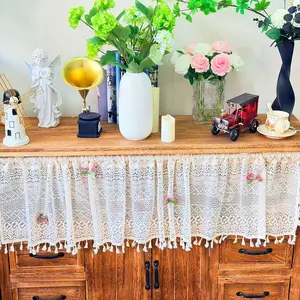 Bohemian Style Tassel & Lace Curtain, No-Drill Decorative Divider, Concealment Cover for Meter Box, AC Pipes, Open Shelves