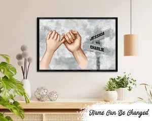 Personalized Vintage Couple Hands Pinky Promise Post Sign Anniversary Valentine Wedding Gift for Couple Poster, Husband And Wife Poster