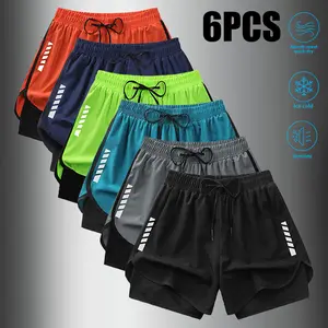 Men's Breathable Lightweight Shorts, Casual Simple Style Comfortable Sports Shorts with Drawstring Closure and Fake Two-Piece Design, Men's Summer Outdoor Workout Wear, Quick-Dry Comfortable Shorts, Casual Zipper Pocket Slightly Stretch Elastic Waist Draw