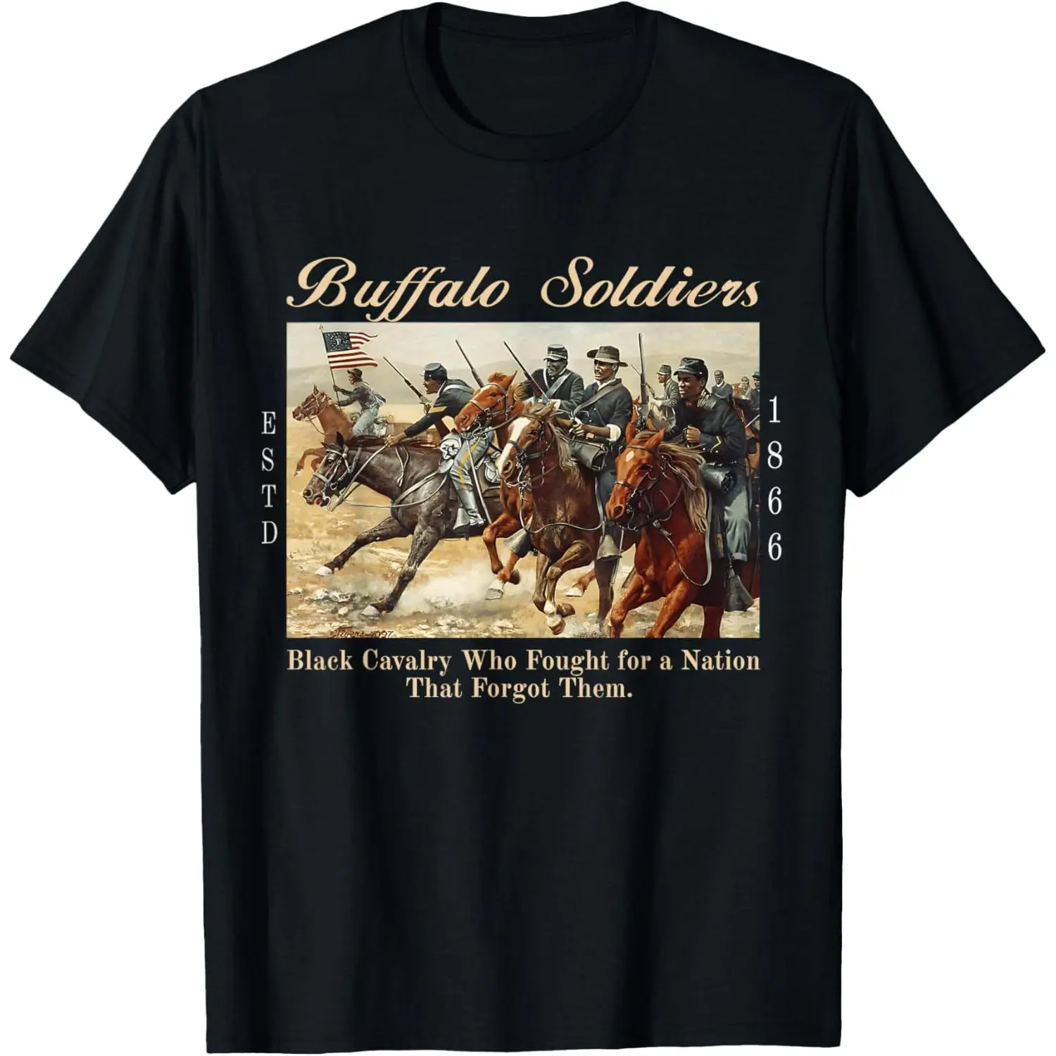 [100% Cotton] African American Black History Military USA Buffalo Soldiers T-Shirt