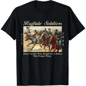 [100% Cotton] African American Black History Military USA Buffalo Soldiers T-Shirt