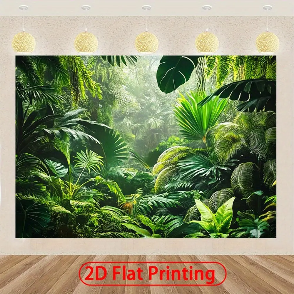 1PC Polyester Reusable 2D Flat Tropical Rainforest Backdrop - Green Plant Jungle Tapestry, Outdoor & Home Decoration Wall Cloth, Photography Live-Streaming Background Curtain for Birthday, Outdoors