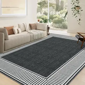Large Border Striped Rug, Washable Area Rug, Modern Solid Color Rug with Non-slip Backing, Ultra-thin Foldable Interior Decorative Rug for Bedrooms, Kitchens, Offices, Cafes, and Apartments