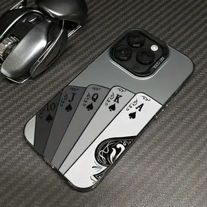 Playing card design pattern TPU laser-engraved phone case, compatible with iPhone 17 Pro Max, 16 Pro Max, 15 Pro, 14, 13, 12, and 11.  Stylish, shockproof, and lightweight protective case with protective features.