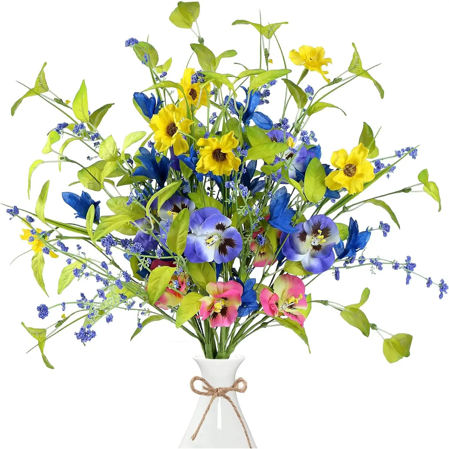 Spring Floral Picks 6 Pcs Artificial Easter Stems with Colorful Pansy Flower Wild Flowers Greenery Leaves for Arrangement Centerpiece Celebration Home Vase Decor