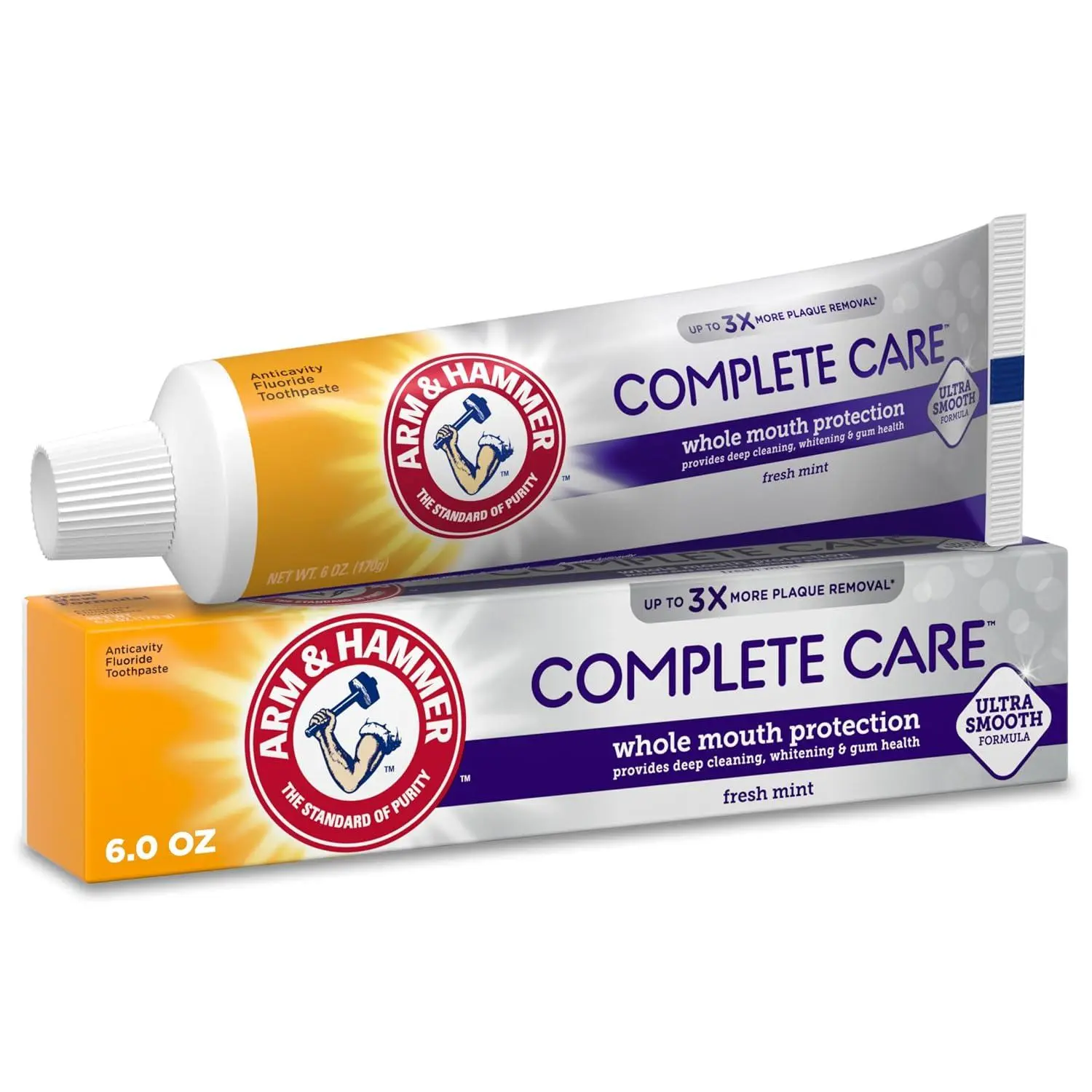 ARM & HAMMER Complete Care Toothpaste, Teeth Whitening Toothpaste, Fluoride, Whole Mouth Protection, Fresh Mint Flavor, 6.0 oz (Pack of 1)