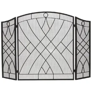 Dagan AHS116 Weave Design 3-Fold Arched Wrought Iron Screen, Black, 51.5x34-inches Fold Arched Screen, Sparks-Protective Indoor Room Divider Furniture