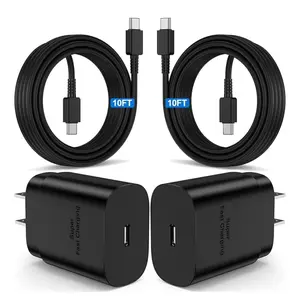 Super Fast Type C Charger, 2-Pack 25W Fast Charging Block with USB C Cable for Samsung Galaxy and iPhone Cellphone Android