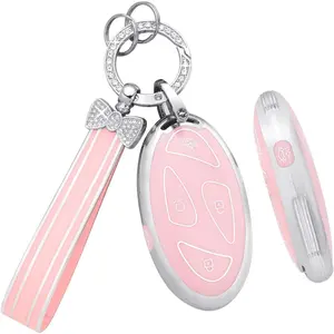 for Hyundai Key Fob Cover 2024 2025 Elantra Santa Fe Sonata Tucson Kona Ioniq 6 Pink 5 Button Car Keys Case Shell Accessories Bling Keychain Full Covers Protector Girly Women TPU