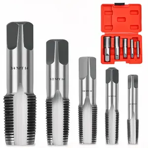 Professional 5 Piece NPT Pipe Tap Set, Carbon Steel NPT Thread Forming Taps and Drill Bits Series Set Tool, Sizes Includes 1/8", 1/4", 3/8", 1/2", 3/4" in Storage Case