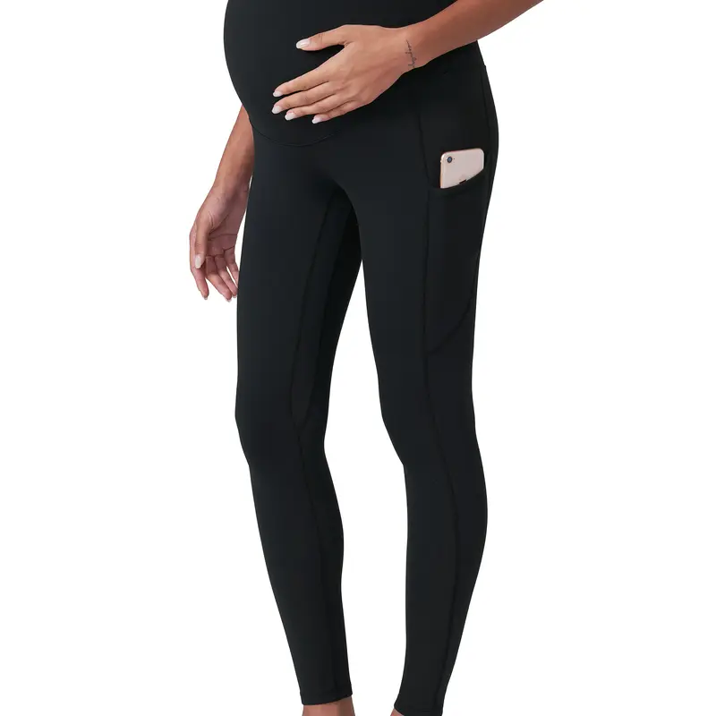 POSHDIVAH Women's Maternity Yoga Leggings - Over-The-Belly Pregnancy Friendly, Dry-Feel Soft Activewear with 2-Pocket Ease for Baby Prep, Spring-Summer Outfits