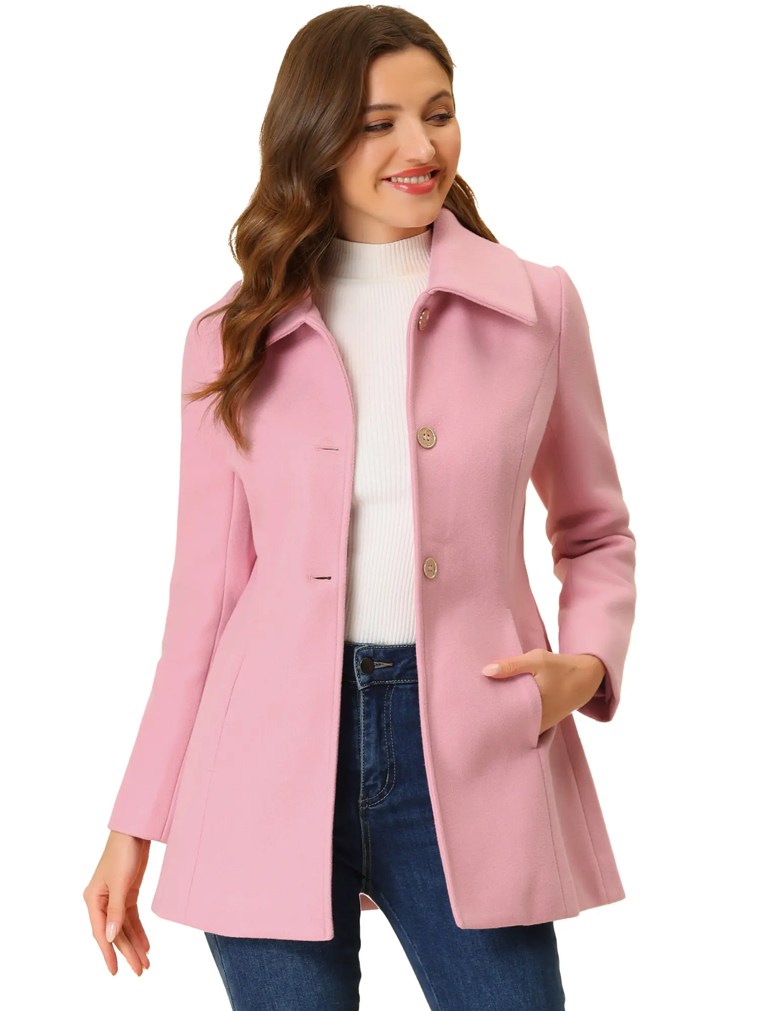 INSPIRE CHIC Single Breasted Turndown Collar Overcoat Vintage Winter Coat with Pockets