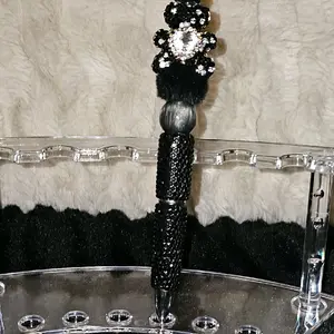 Black Bear Pen with Elegant Black and Silver Design and Sparkling Details
