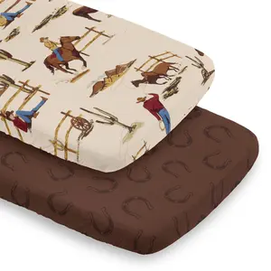 Sweet Jojo Designs 2-Piece Baby Bassinet Sheets Set (Tan Brown Western Cowboy) for Boys, Infant Newborn Nursery, Oval, Rectangle & Hourglass Mattress (Horseshoe Print & Wild West Southern Charm Horse)