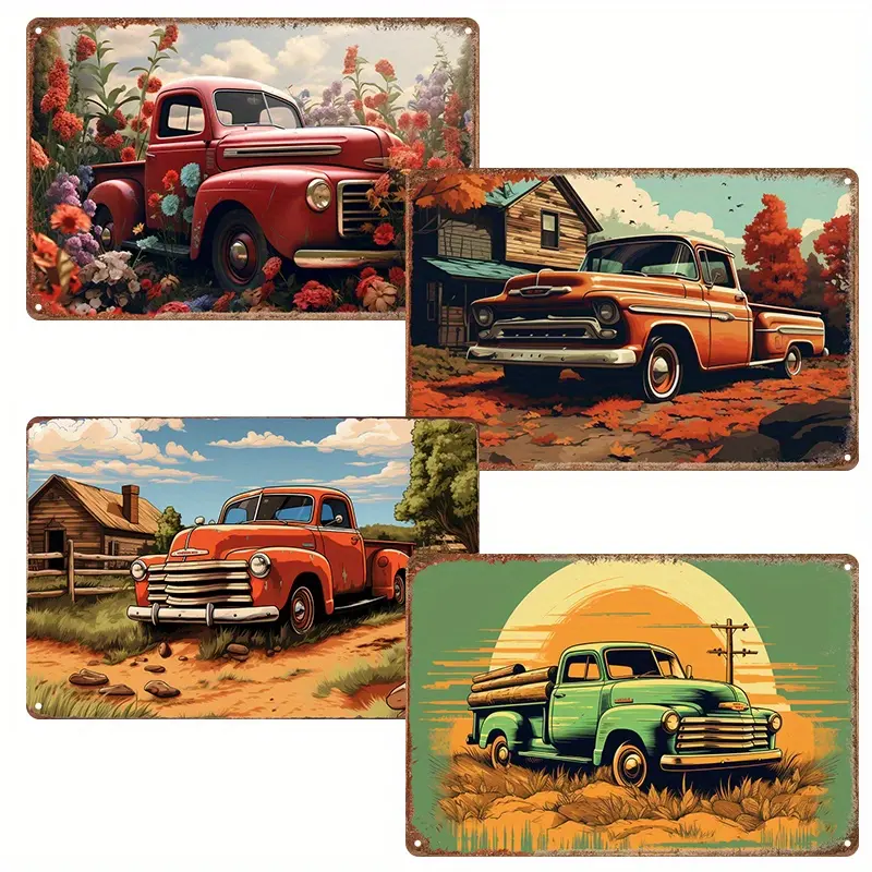 Vintage Tractor Metal Tin Sign - Retro Wall Art for Man Cave, Home Bar, Cafe Decor - Durable Iron Construction (8 "x 12")
