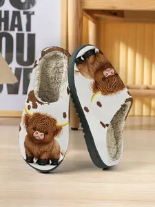 Cute Curly Highland Cow Spotted Home Shoes, Unisex Soft Skin-Friendly Comfortable Couple Indoor Warm Shoes, Indoor Slippers, All Seasons Textile Rubber Sole