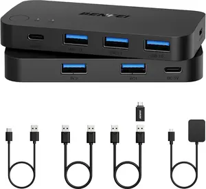 USB 3.0 Switch, USB Switcher 2 Computers Share 3*USB 3.0 and 1*USB C with Remote Control for PC Mouse Keyboard Printer Scanner, USB KVM Switch Selector Compatible with Windows, Mac, Linux