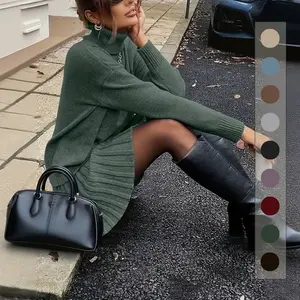 Women's Stylish Two-Piece Set - Turtleneck Sweater & Matching Pleated Skirt - Polyester Material - Fashionable Casual Wear - Multiple Color Options - Womenswear Clothes