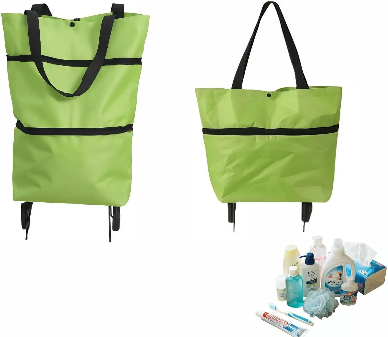 2-in-1 Foldable Shopping Cart with Wheels,Waterproof & Sturdy Grocery Bag Hand Truck, Collapsible Portable Rolling Tote for Supermarket,Laundry,Travel,33 lbs Capacity,Waterproof Oxford Fabric