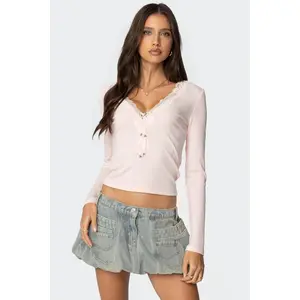 Madeline Lace Trim Ribbed Top