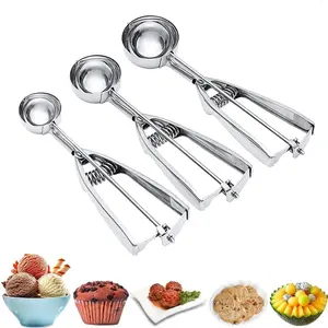 3Pcs Cookie Scoop Set, Stainless Steel Ice Cream Scooper with Trigger Release, Large/Medium/Small Sizes for Baking Cookie Dough