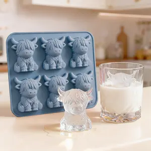 3D Cute Silicone Tray for Whiskey Cocktails Coffee, Reusable Bull Shape Ice Mould for Drinks Parties Bars Birthdays Gifts, Home Bar Accessories, Ice Molds，Mini Highland Cow Ice Cube Mold cube tray mini