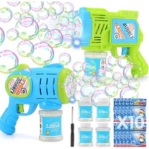 2 Pack Bubble Gun Machine for Kids, Automatic Light Up Bubble Blower with 4 Bottles 10 Bags Refill Solution Bubble Guns Blaster for Toddlers, Outdoor Toys Gifts Wedding Easter Party Favor Multifunctional Bubble Making Machine