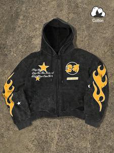 men's regular fit star & fire print zip up hoodie, casual comfy long sleeve hooded outerwear for spring & fall, fashion men's clothes for daily wear, sweatshirts, cotton