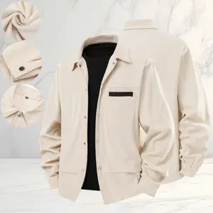New Large Size Lapel Jacket Men’s Loose Corduroy Workwear Jacket Casual Long Sleeve Fashion Versatile Suitable for Everyday Wear full length zipper closure