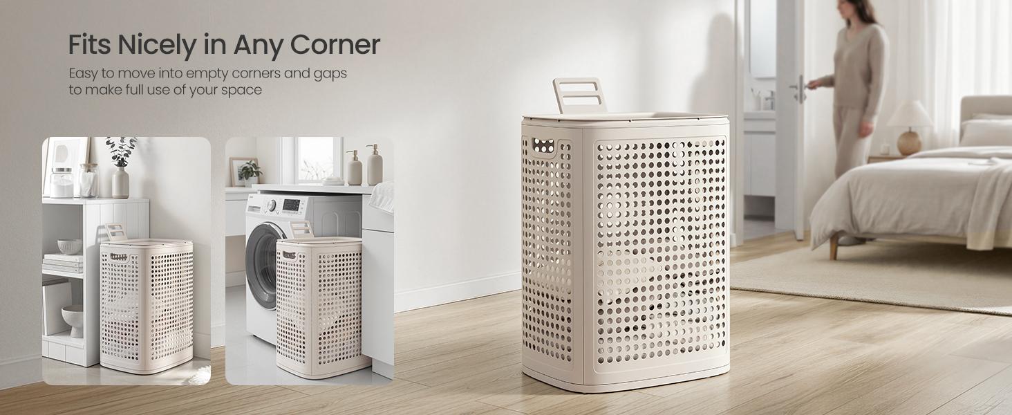 SONGMICS Laundry Hamper with Lid, Plastic Laundry Basket, 19.8 Gallons (75 L), Slim Storage Basket, for Bathroom, Bedroom SONGMICS Laundry Hamper with Lid, Plastic Laundry Basket, 19.8 Gallons (75 L), Slim Storage Basket, for Bathroom, Bedroom