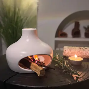 Palo Santo Holder, Handmade Ceramics Palo Santo Burner, Smudge Bowl for Meditation Yoga, Chimeneas Incense Holder, Incense Burner Zen Decor Sacred wood sticks with sage scent, handmade ceramic incense burner stand with chimney