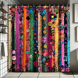 1/3/4 pcs Colorful Floral Patchwork Bathroom Shower Curtain set High-Quality Shower Curtain with Sturdy Hooks for Bathroom Decor