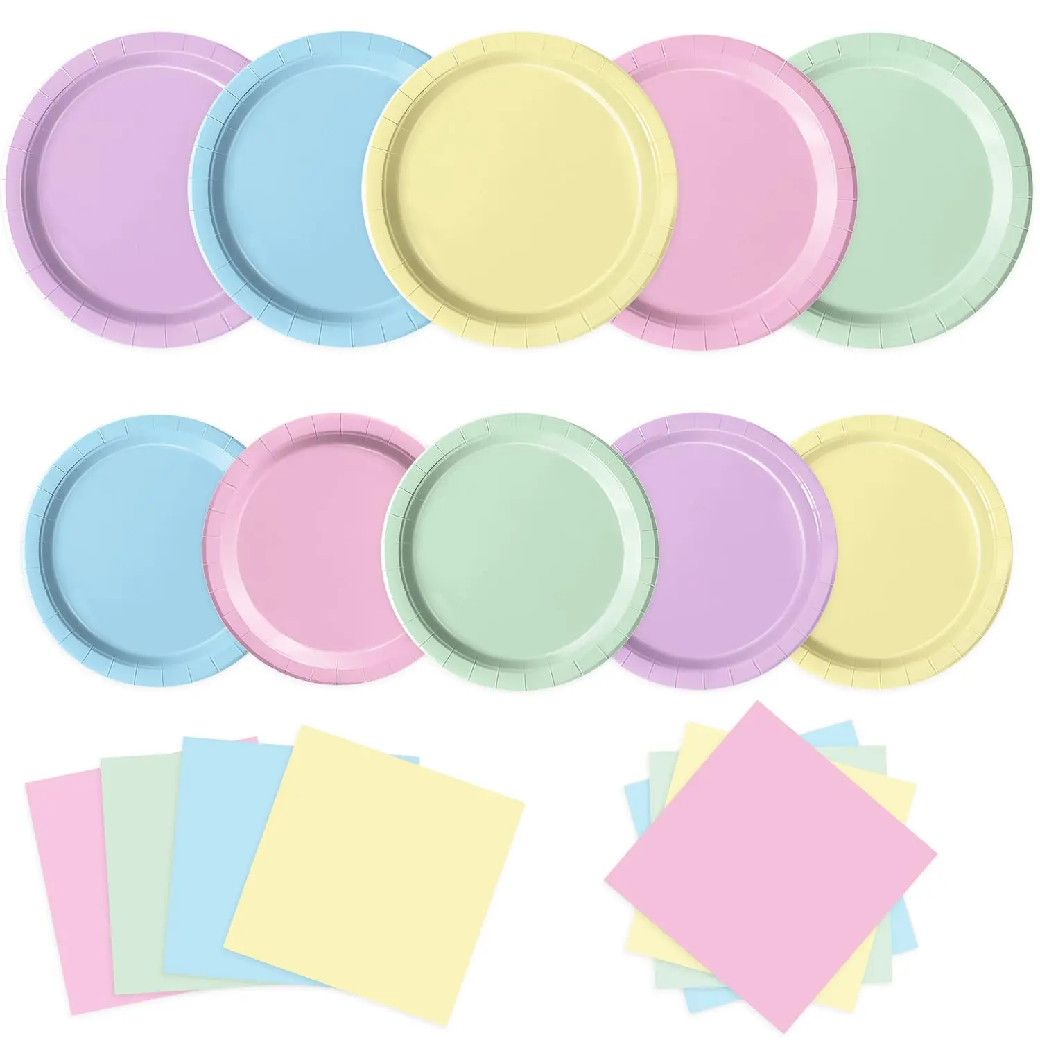 60 Pcs Pastel Party Supplies Set with Rainbow Plates & Napkins for Celebrations