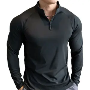 New Autumn Men's Long Sleeve Half-Zip High Elastic Basketball Sports Fitness Solid Color Quick-Dry Breathable Trendy Slim Fit Fashion