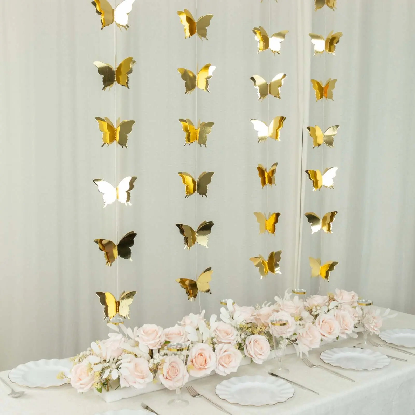 2-Pack Gold 3D Paper Butterflies Hangable String Banners - 9ft Paper Garlands for Kids' Birthday, Baby Shower, Wedding Home & Festive Party Supplies Decorations, 9 Feet, Three-Dimensional