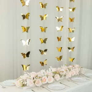 2 Pack Gold 3D Paper Butterfly String Banners, Hanging Garland Party Streamers 9ft