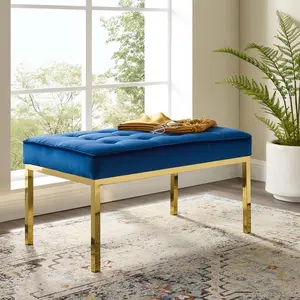 Modway Loft Gold Stainless Steel Leg Medium Performance Velvet Bench in Gold Navy