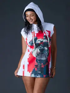 Street Style Dog Graphic Sleeveless Hoodie Vest | Casual Hooded Sweatshirt Top