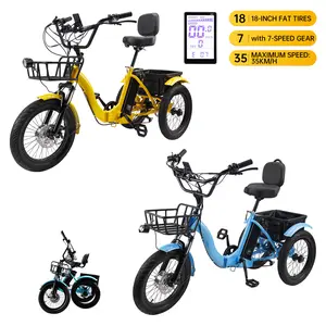 Areyourshop 18" Foldable Electric Trike E-Tricycle for Adult Older, 48V 525W(Peak) 35KM/H, 7 Speed, with Headlight Areyourshop 18" Foldable Electric Trike E-Tricycle for Adult Older, 48V 525W(Peak) 35KM/H, 7 Speed, with Headlight