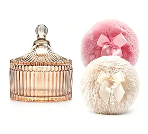 Luxury Glass Powder Organizer with Puffs large Fluffy Puff, 4 Inch Ultra Soft Washable Reusable Velour Face Body Puff Loose Puffs Wet Dry Makeup Tool  glitter powder puff